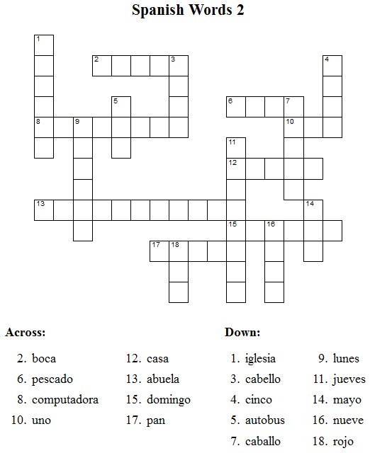 Crossword Puzzles In Spanish Printable