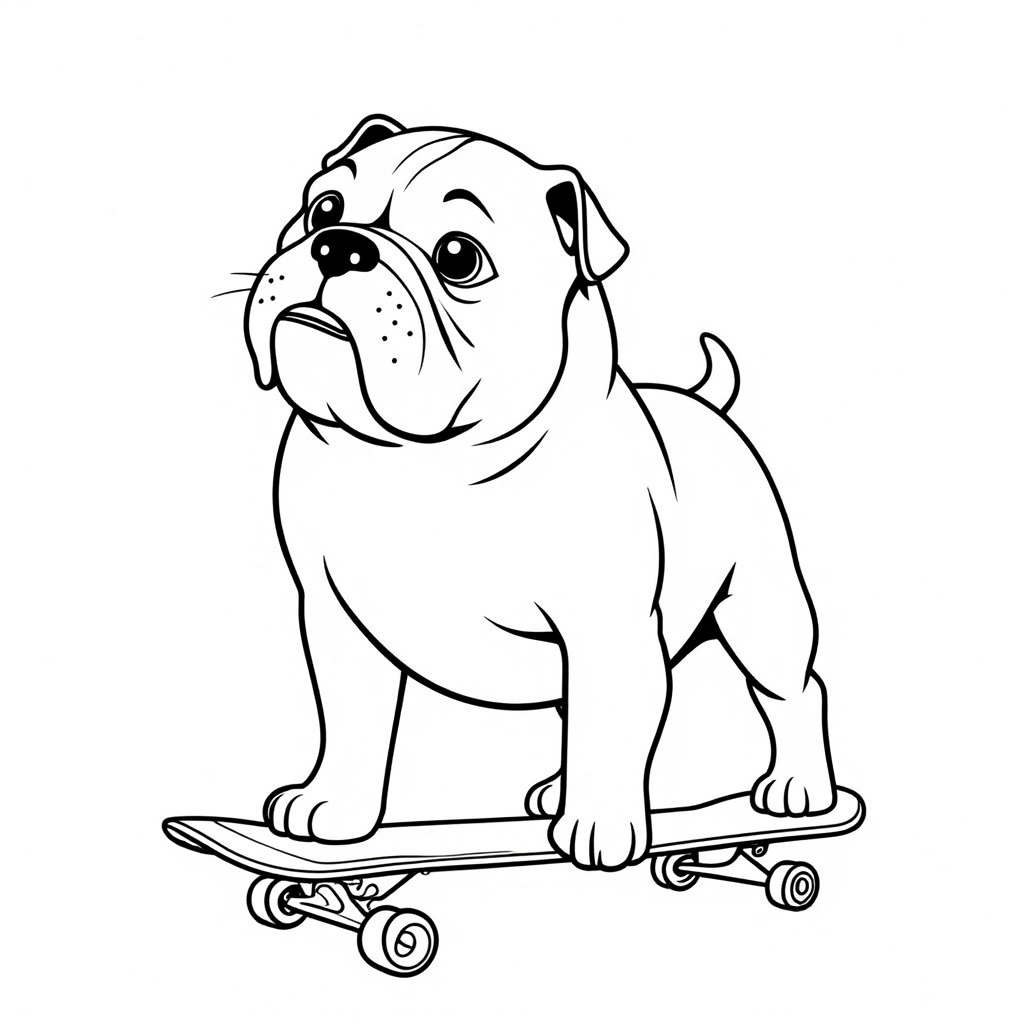 Bulldog Riding a Skateboard