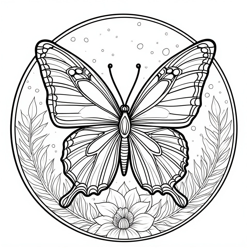 Butterfly Mandala Inside a Circle