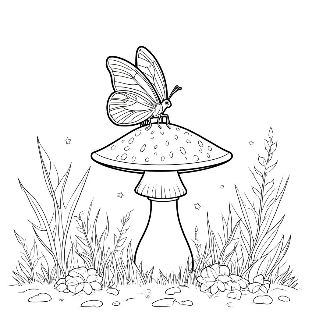 Butterfly Resting on a Mushroom