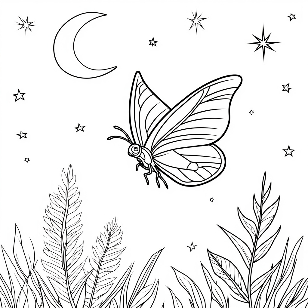 Butterfly Surrounded by Stars and Moon