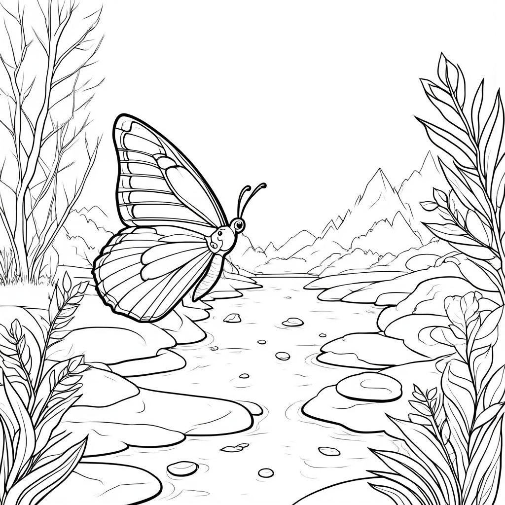 Butterfly with a Flowing River Background