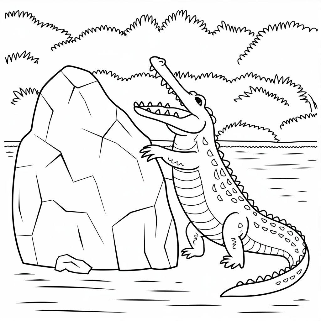 Crocodile_Standing_Next_to_a_Big_Rock