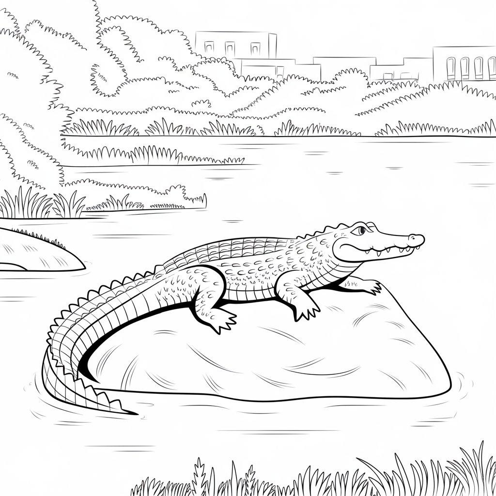 Crocodile_Sunbathing_on_a_Rock