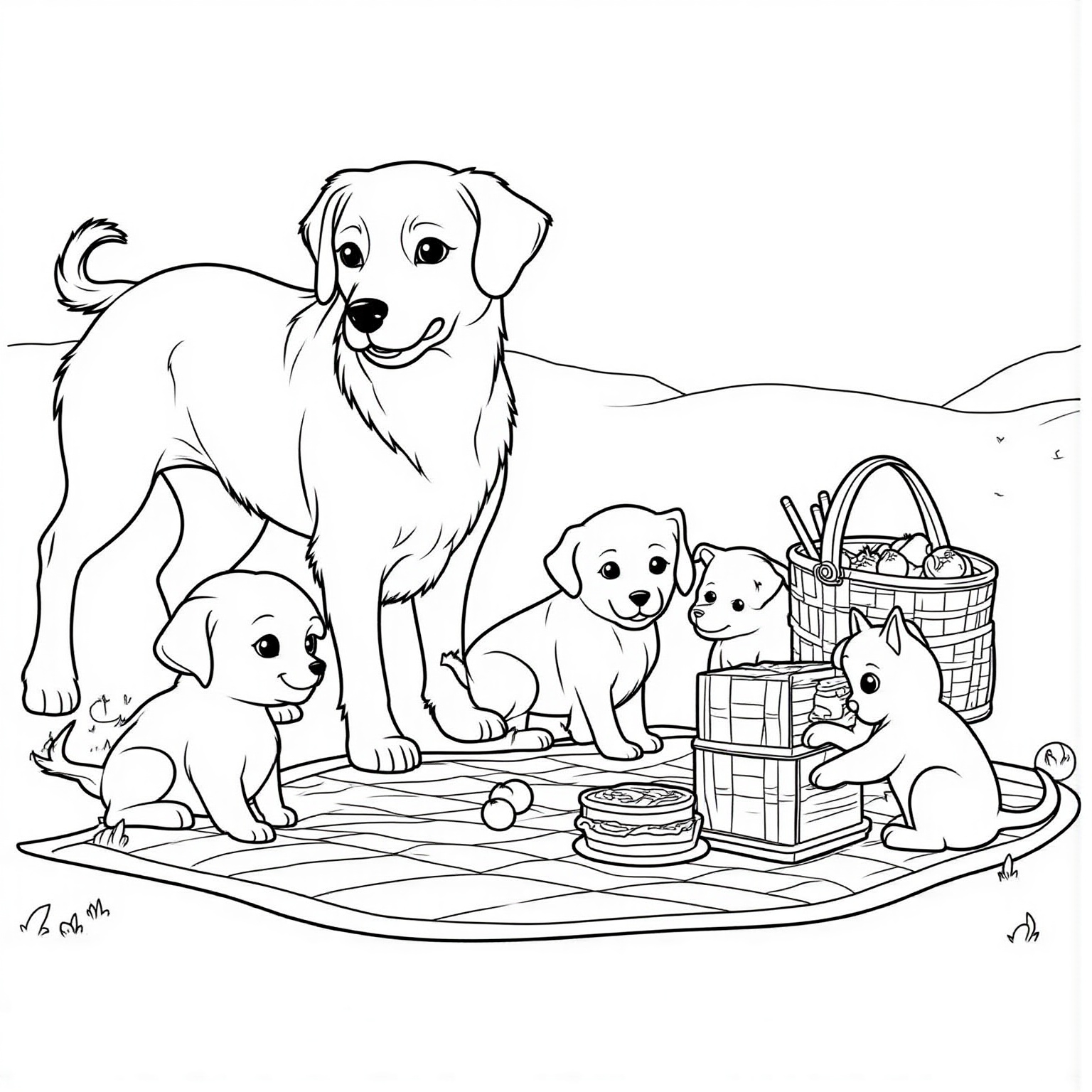 Dog Family Having a Happy Picnic