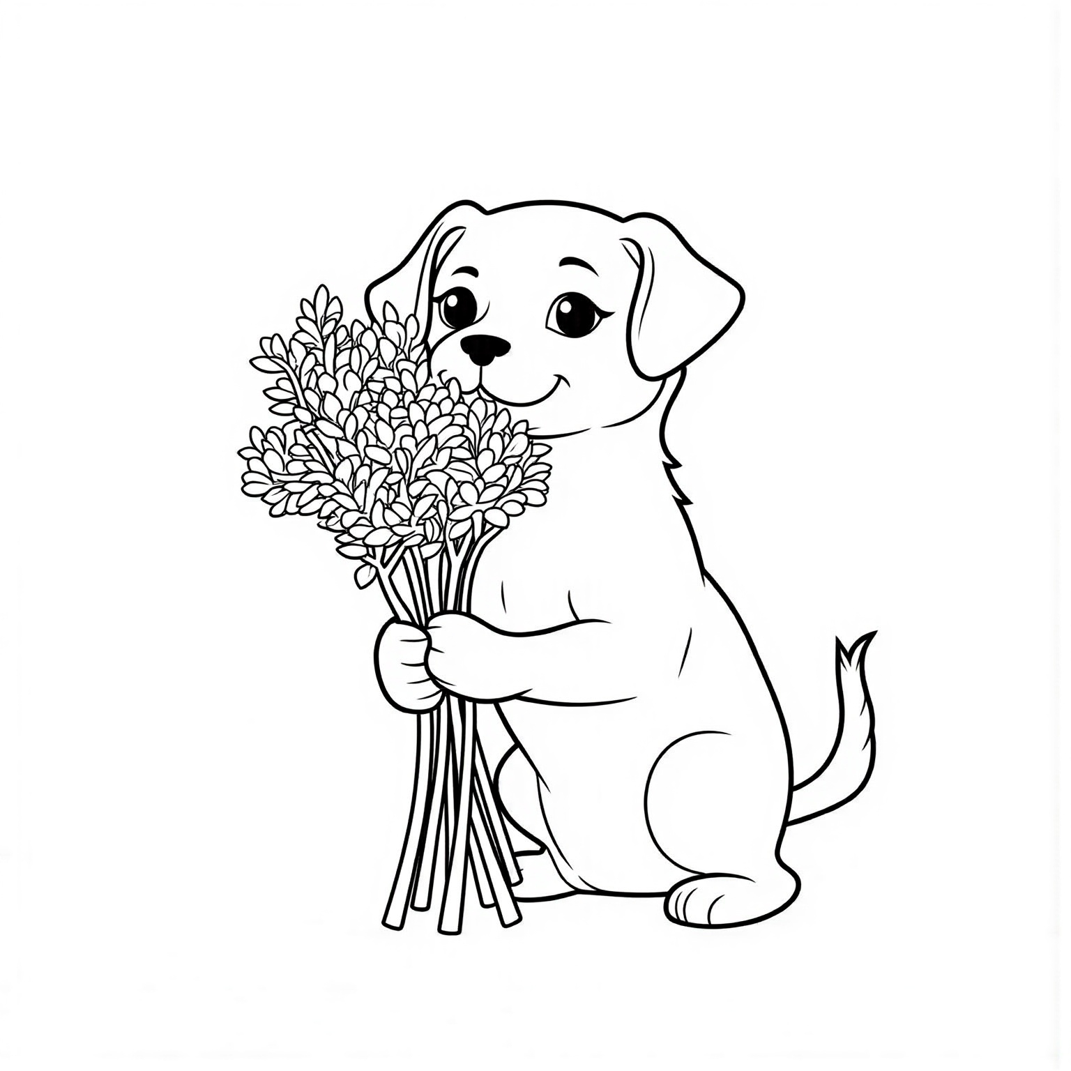 Dog Holding a Bunch of Flowers