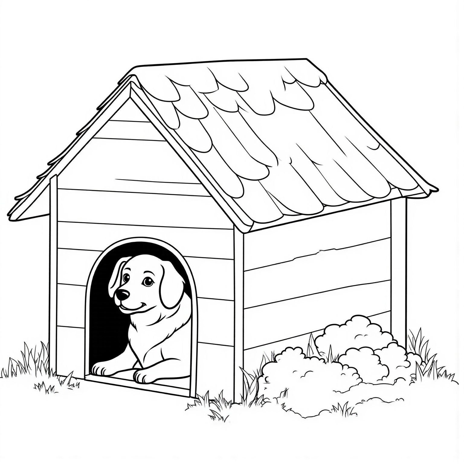 Dog Peeking Out from a Doghouse