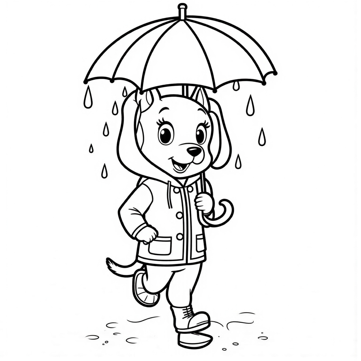 Dog Wearing a Raincoat and Holding an Umbrella