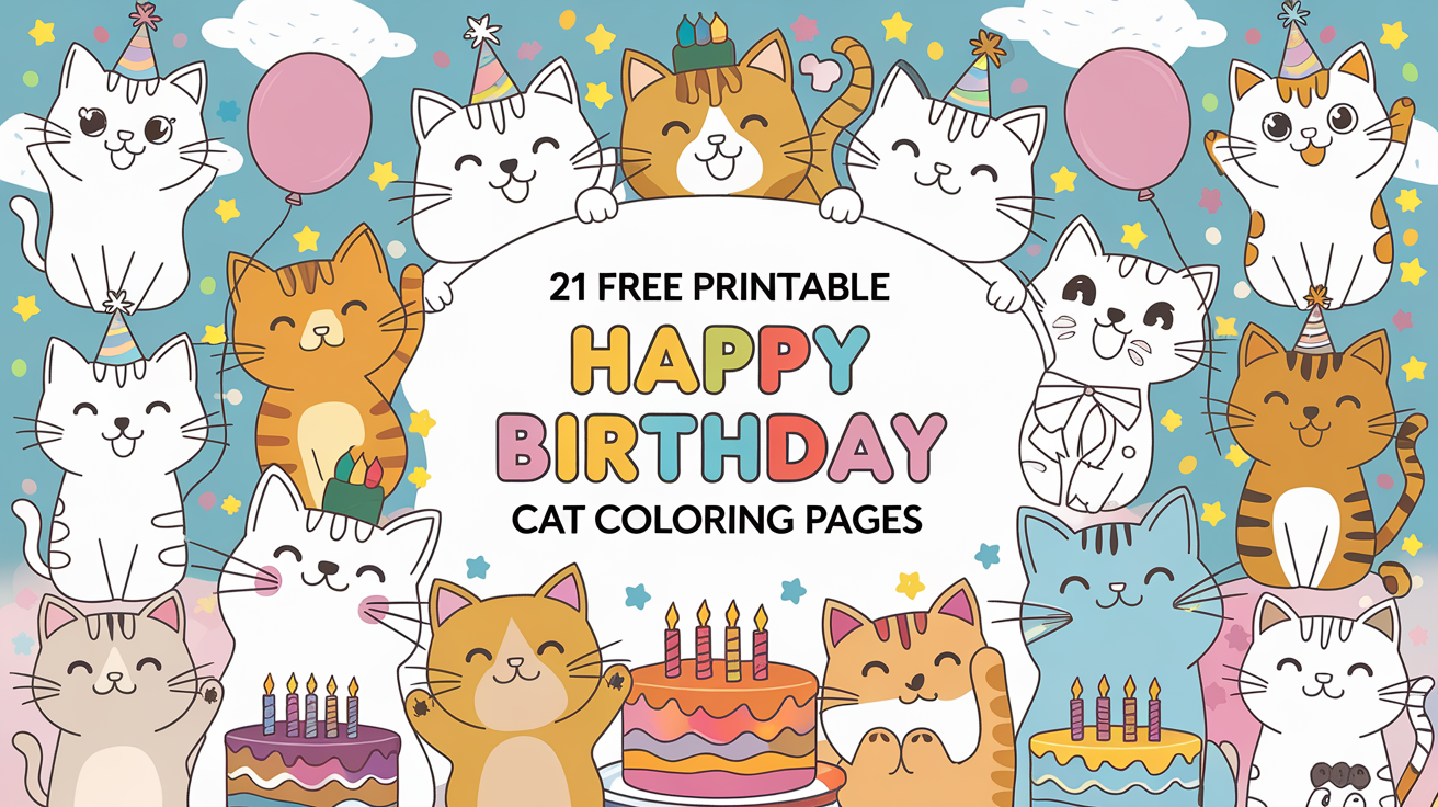 Free Printable Happy Birthday Cat Coloring Page