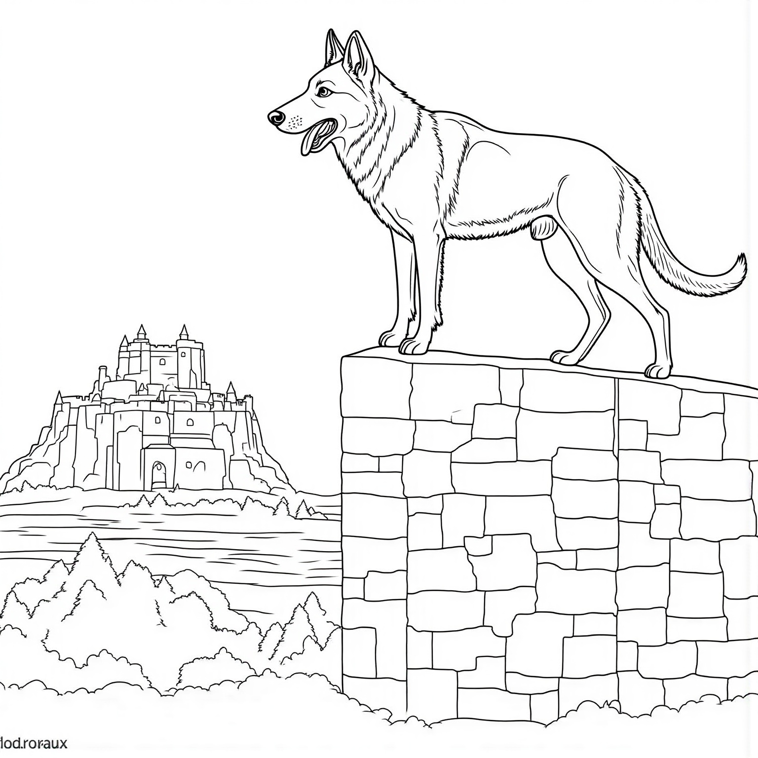 German Shepherd Guarding a Castle