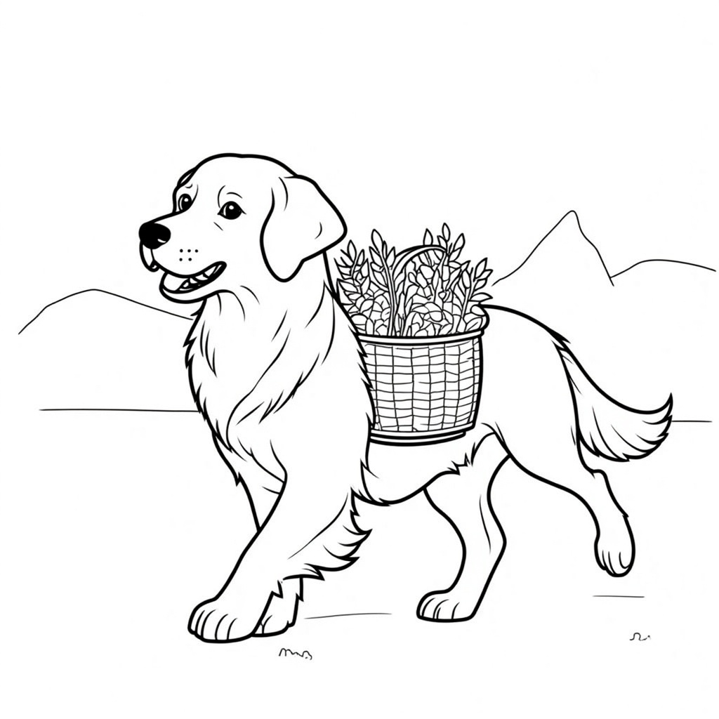 Golden Retriever Carrying a Flower Basket