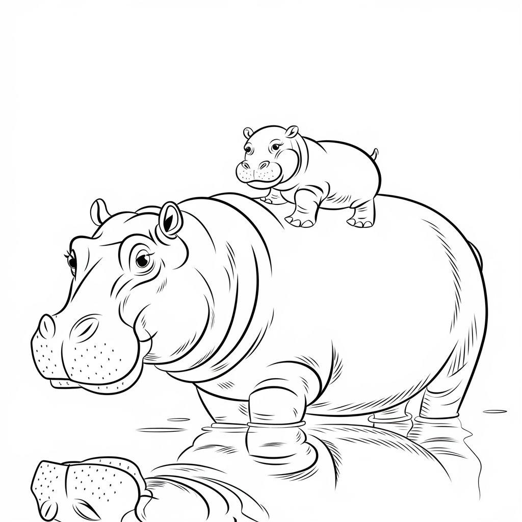 Hippo_Family_Coloring_Page