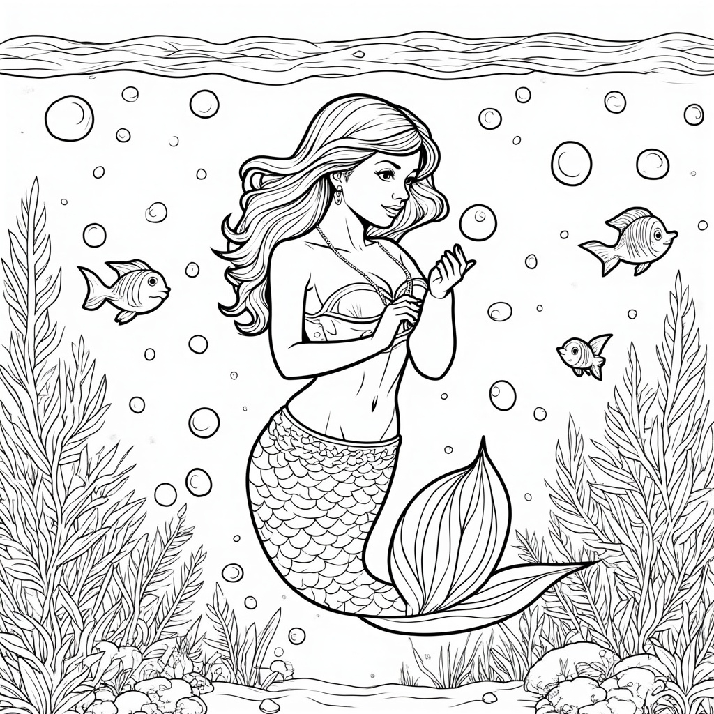 Mermaid Blowing Bubbles with Fishes 