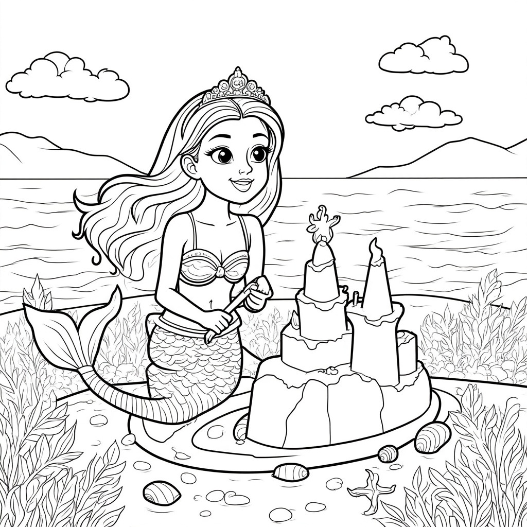 Mermaid Building a Sandcastle 