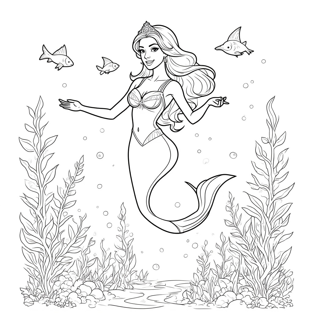 Mermaid Dancing with Sea Creatures