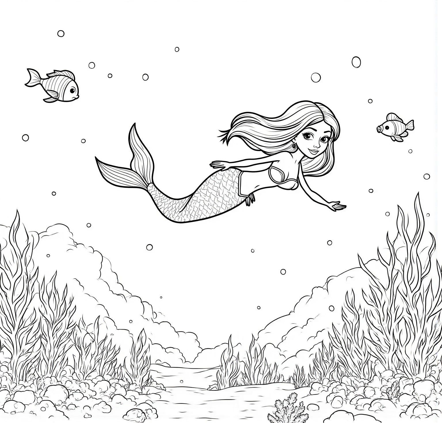 Mermaid Exploring a Coral Reef