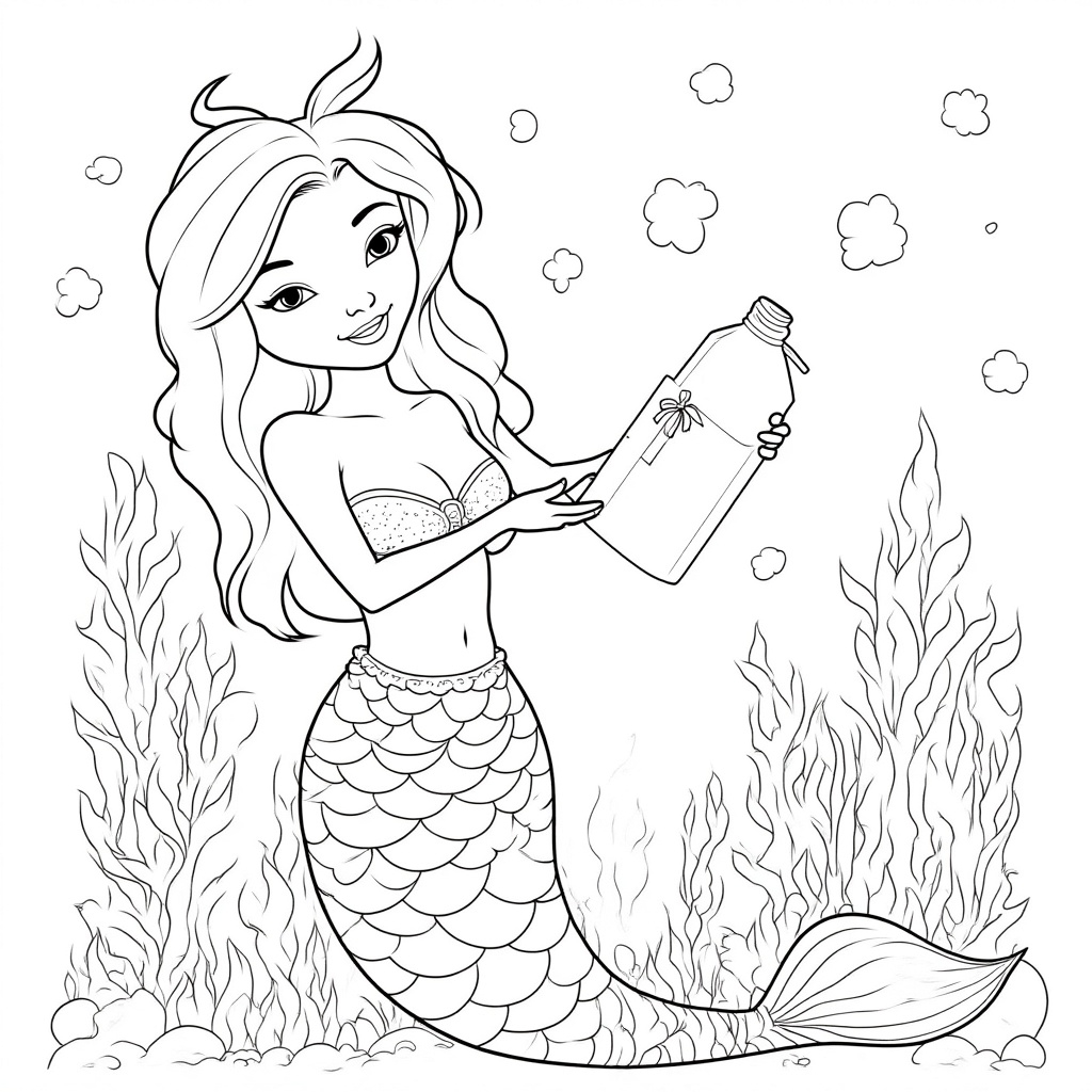 Mermaid Holding a Message in a Bottle 