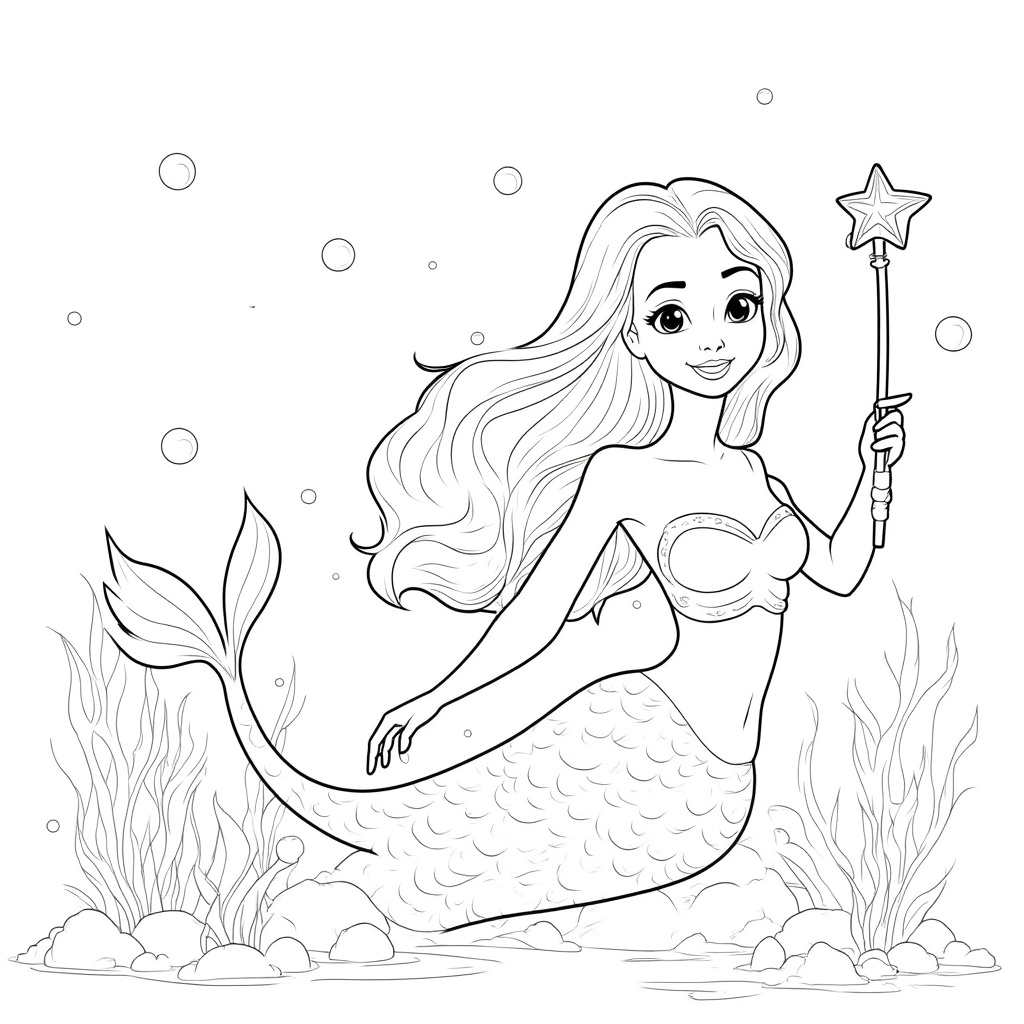 Mermaid Holding a Starfish Wand 