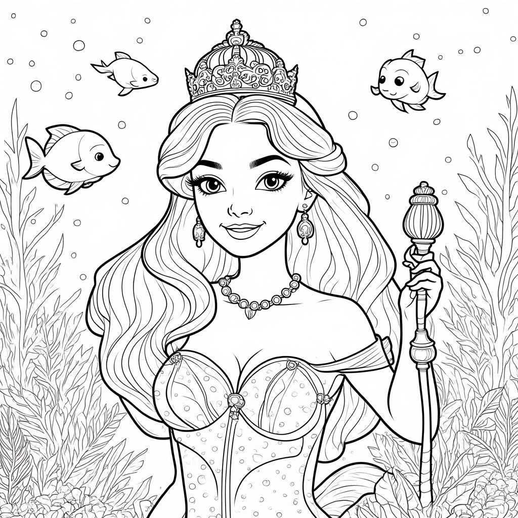 Mermaid Princess with a Crown and Scepter