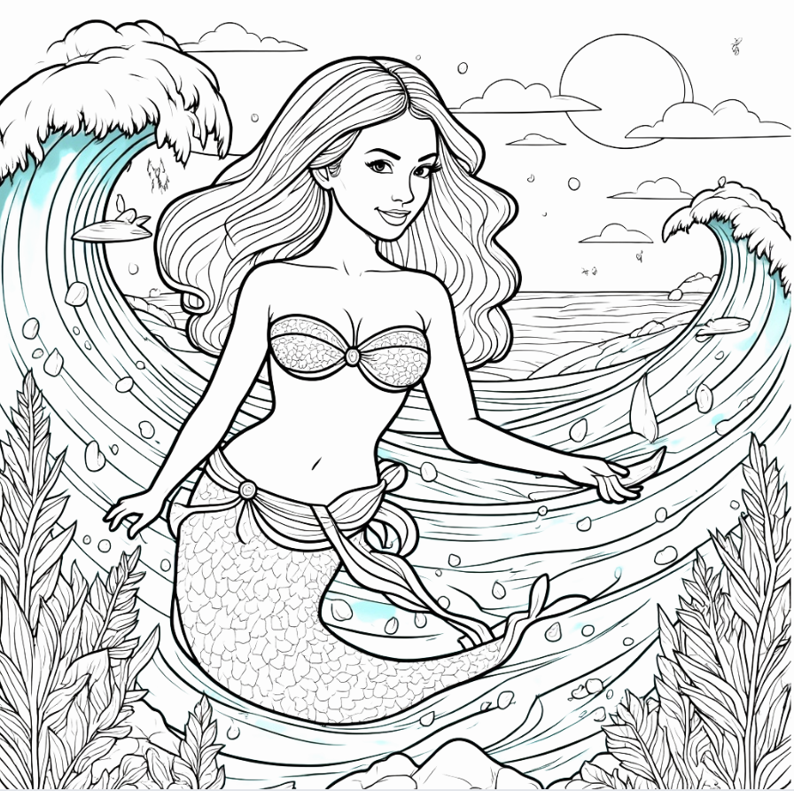 Mermaid Surrounded by Ocean Waves