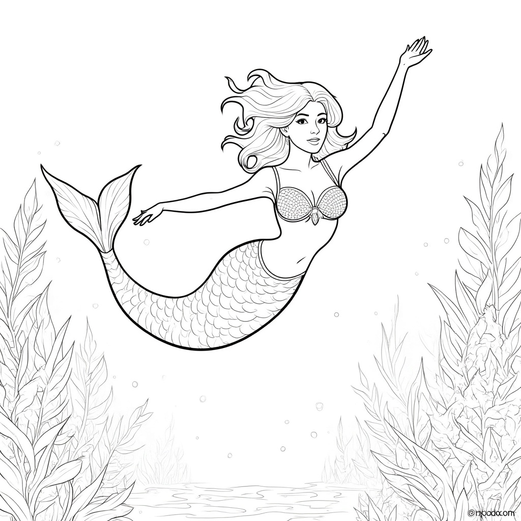 Mermaid Swimming Through Kelp 