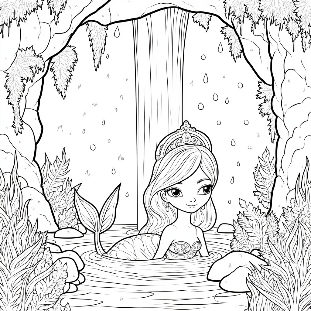 Mermaid Under a Waterfall Cave 