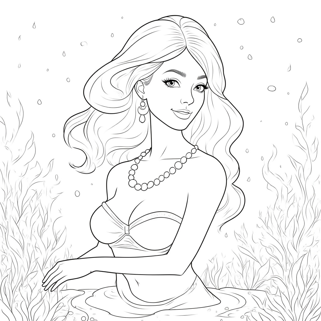 Mermaid Wearing a Pearl Necklace