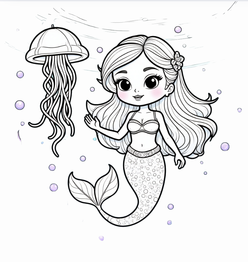 Mermaid and Jellyfish Floating Together