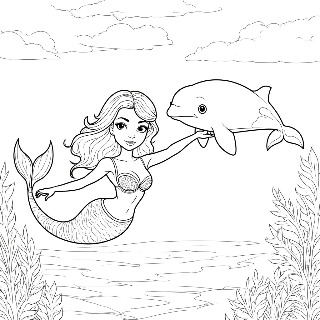 Mermaid and Orca Swimming Gracefully 