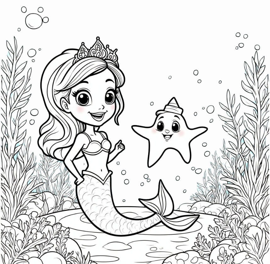 Mermaid and Starfish Friendship Scene 