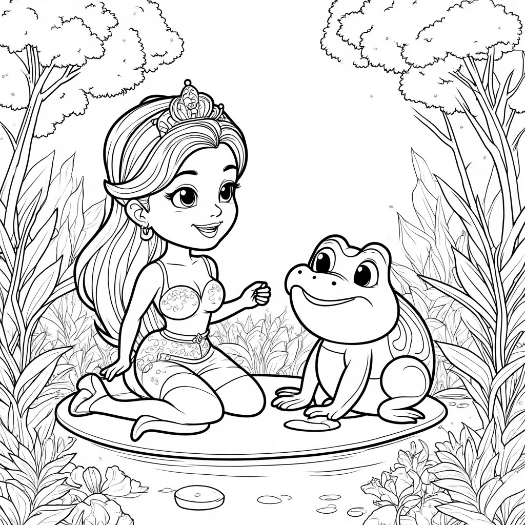 Mermaid and a Frog Prince on a Lily Pad 