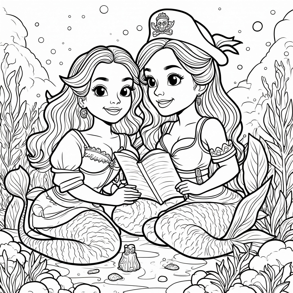 Mermaid and a Pirate Sharing Stories