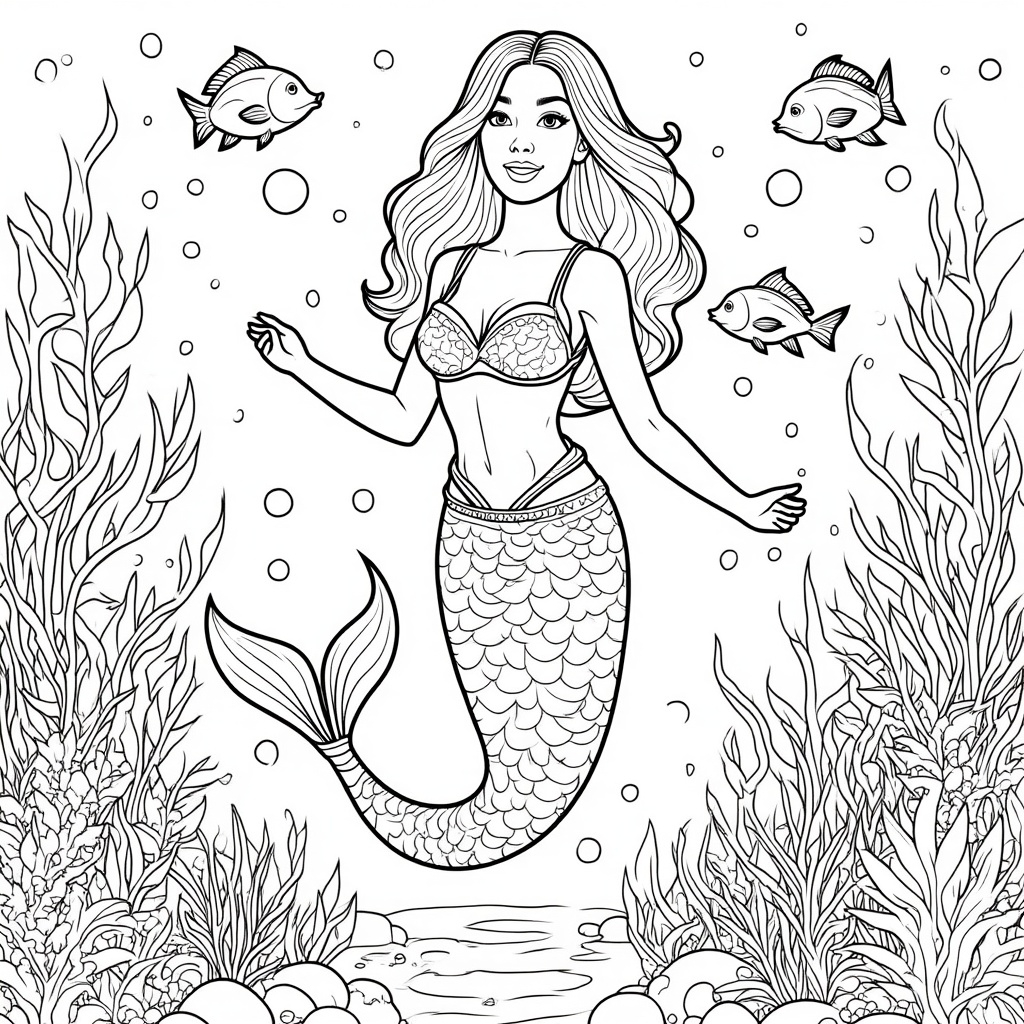 Mermaid with a School of Colorful Fish 