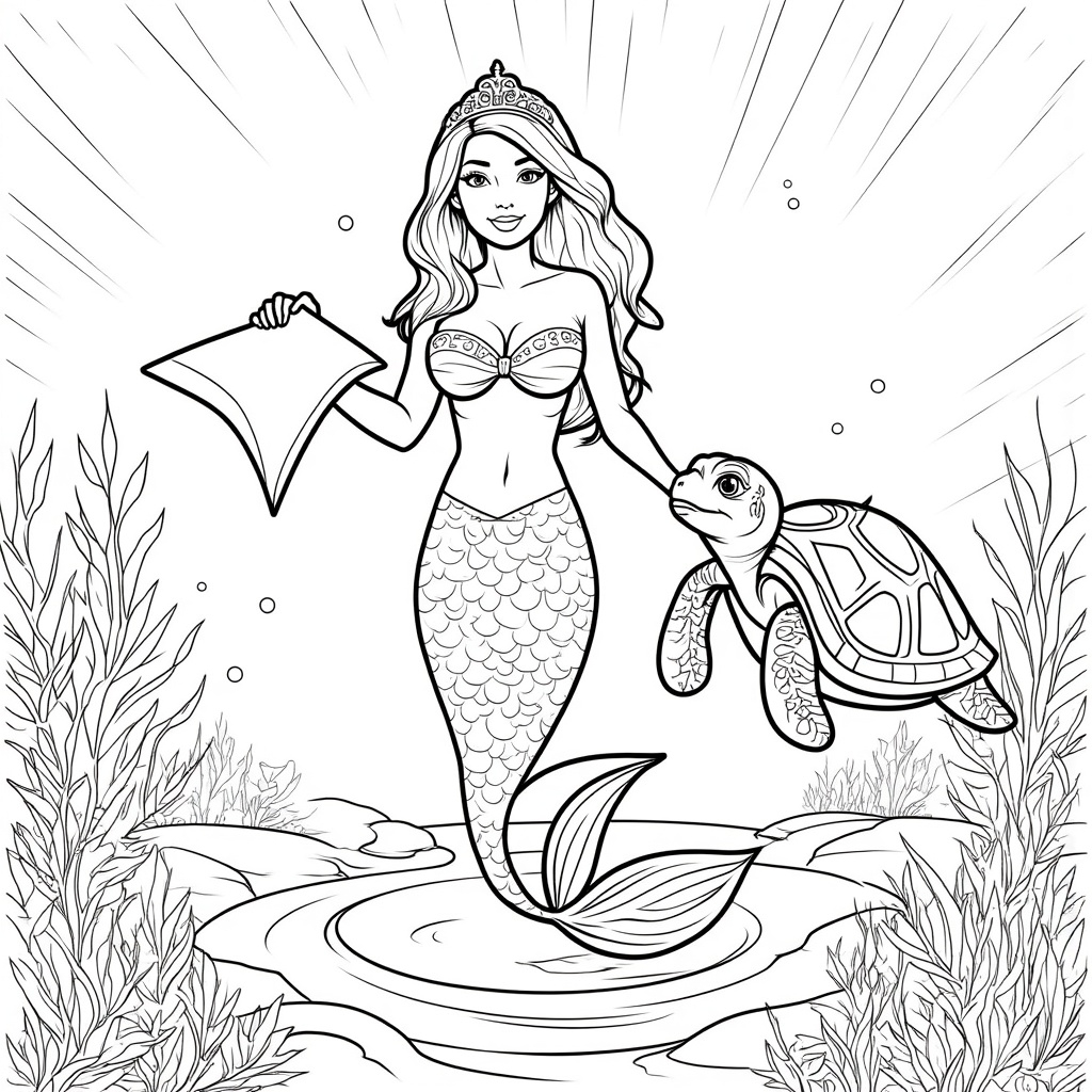 Mermaid with a Turtle Carrying a Map 