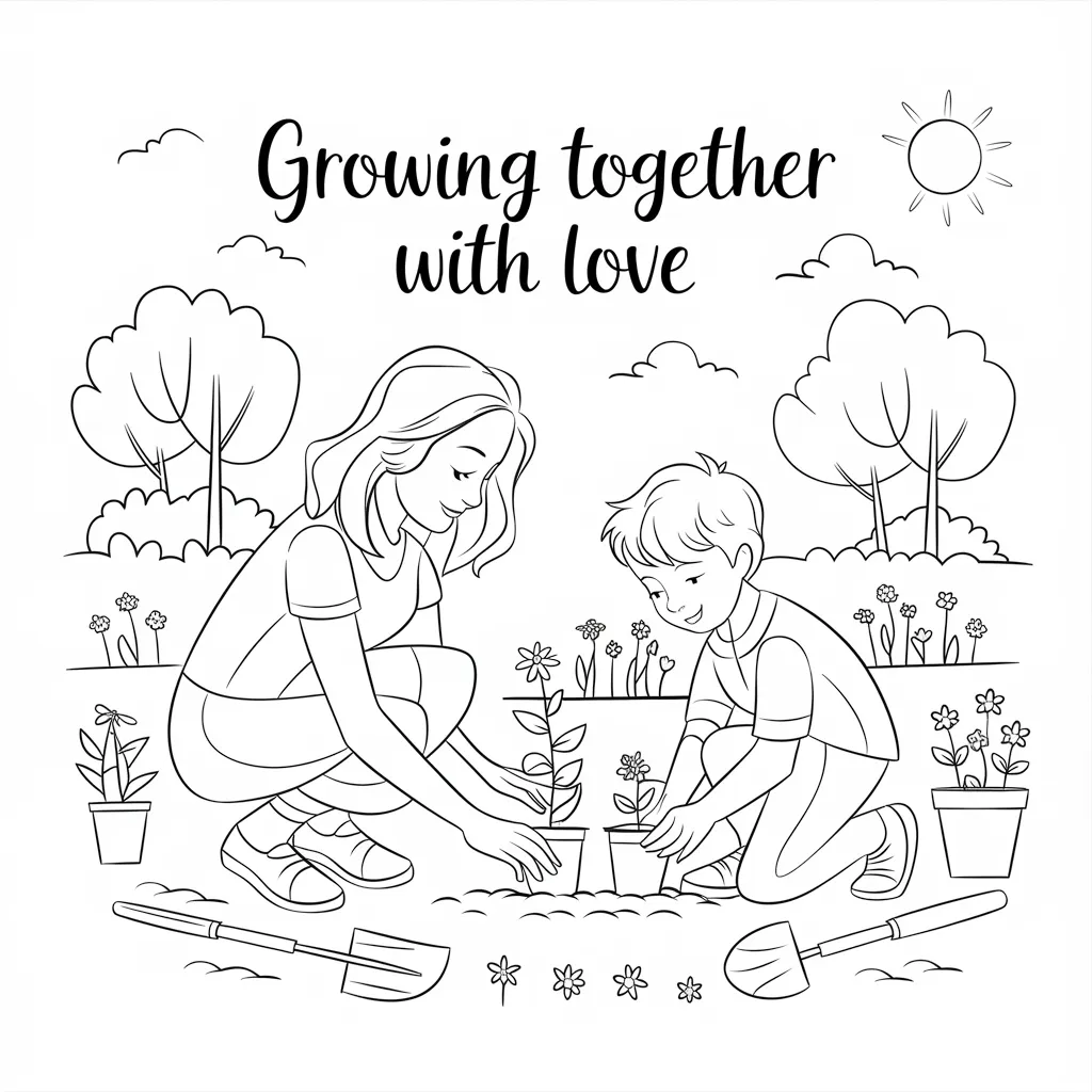 Mother_And_Son_Planting_Flowers_in_A_Garden