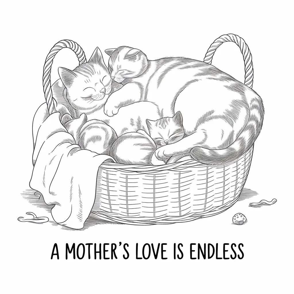 Mother_Cat_And_Kittens_in_A_Cozy_Basket