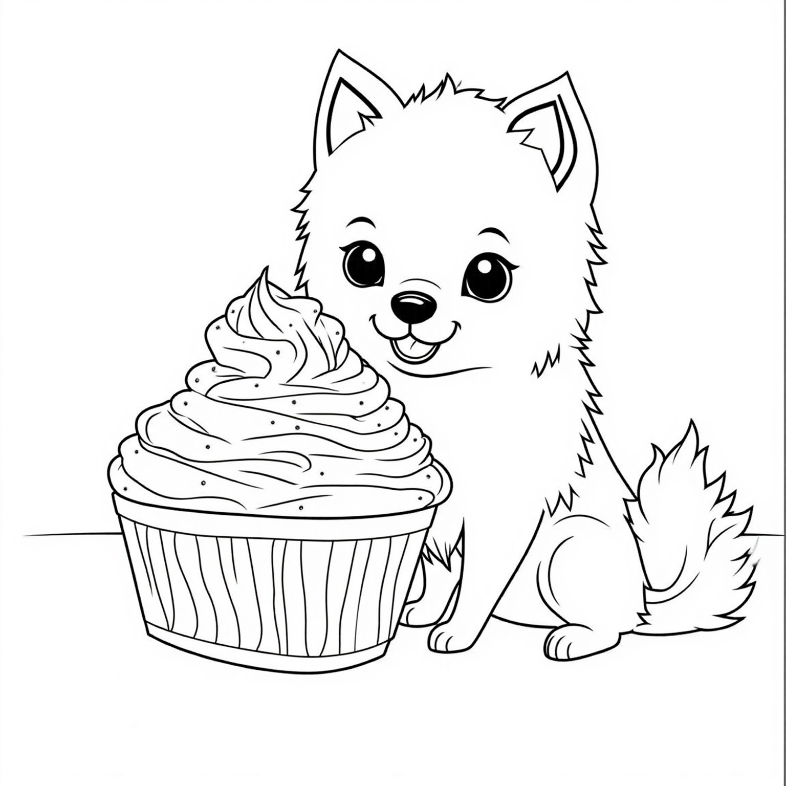 Pomeranian Enjoying a Cupcake