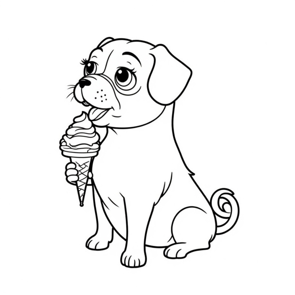 Pug Happily Eating Ice Cream