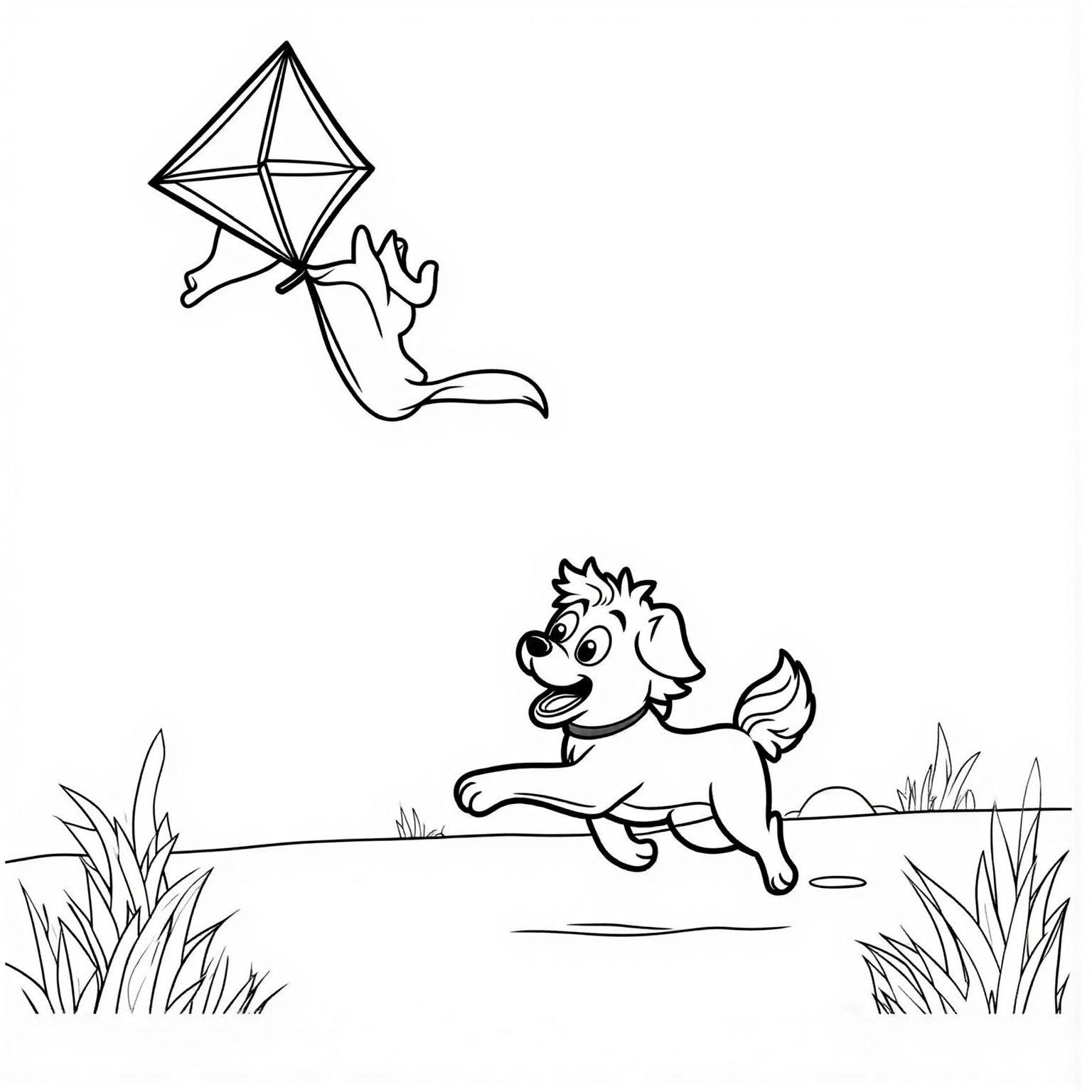 Puppy Chasing a Kite in The Wind