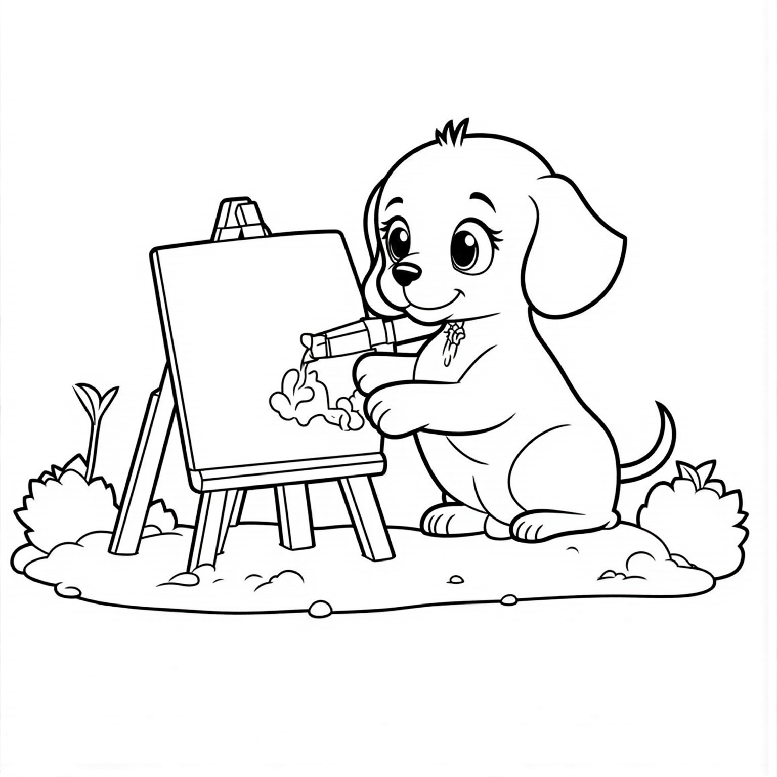 Puppy Learning to Paint a Picture