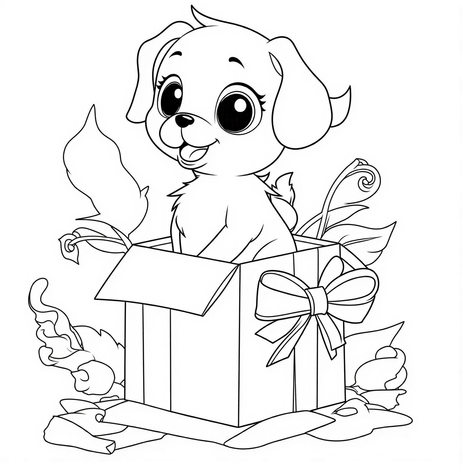 Puppy Sitting Inside a Gift Box